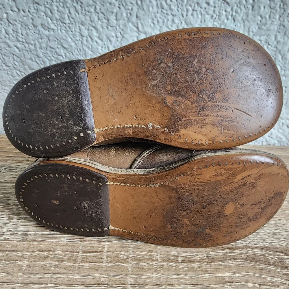 VINTAGE 50s Brown Leather Cowboy Toddler Western Boots